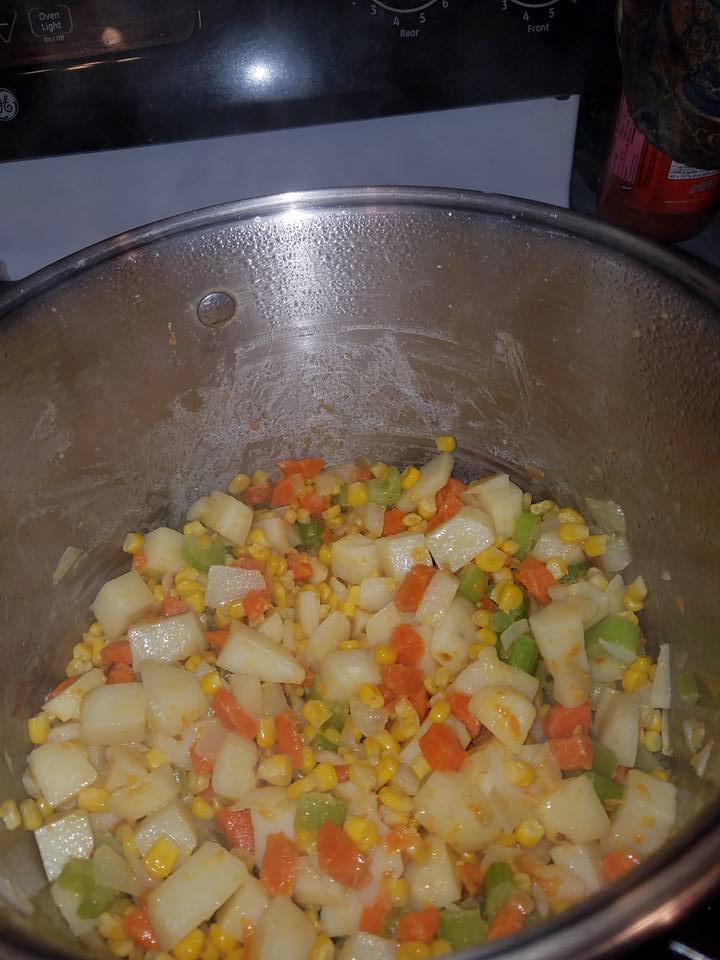 seafood chowder chopped in pot